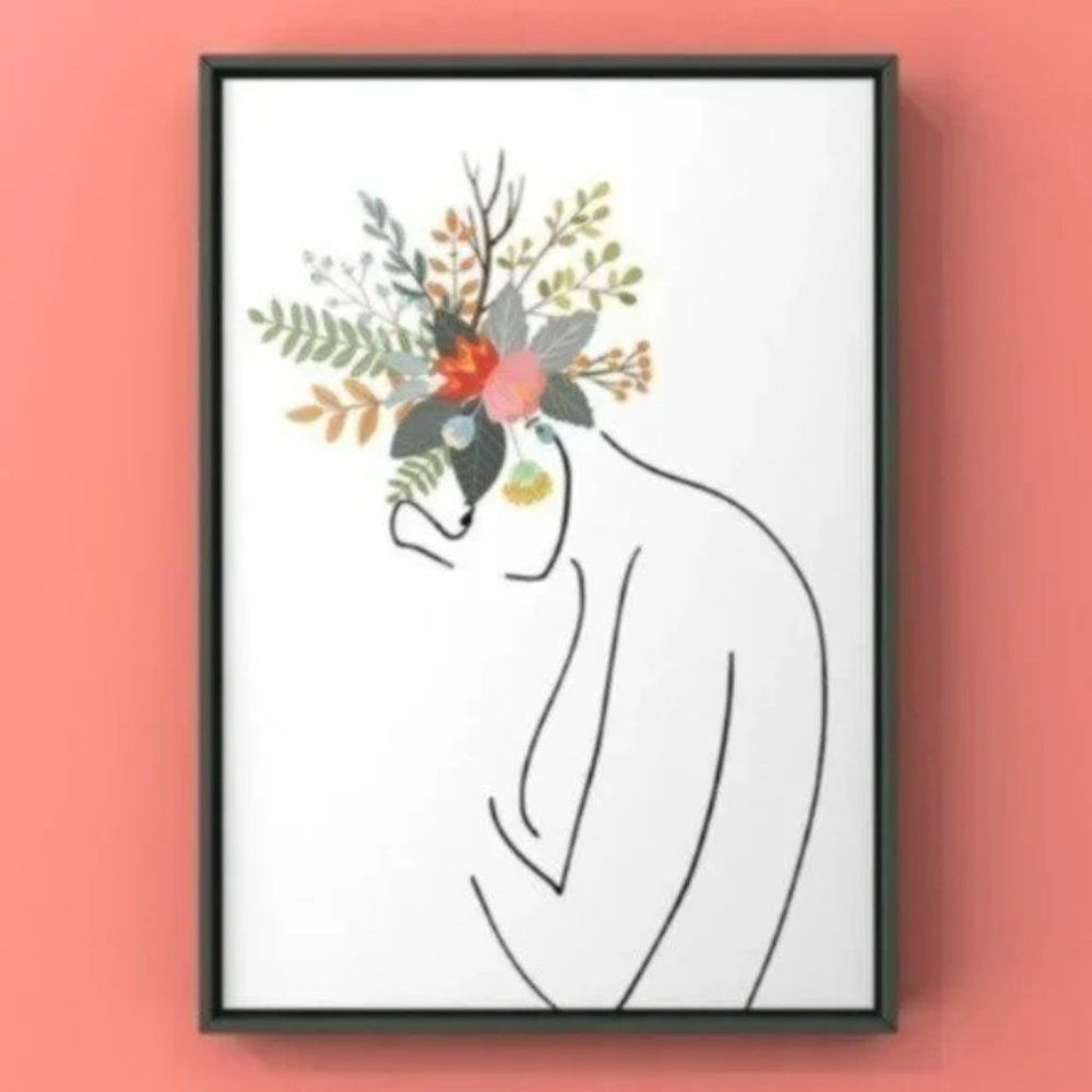 Modern minimalist line art women & flowers print